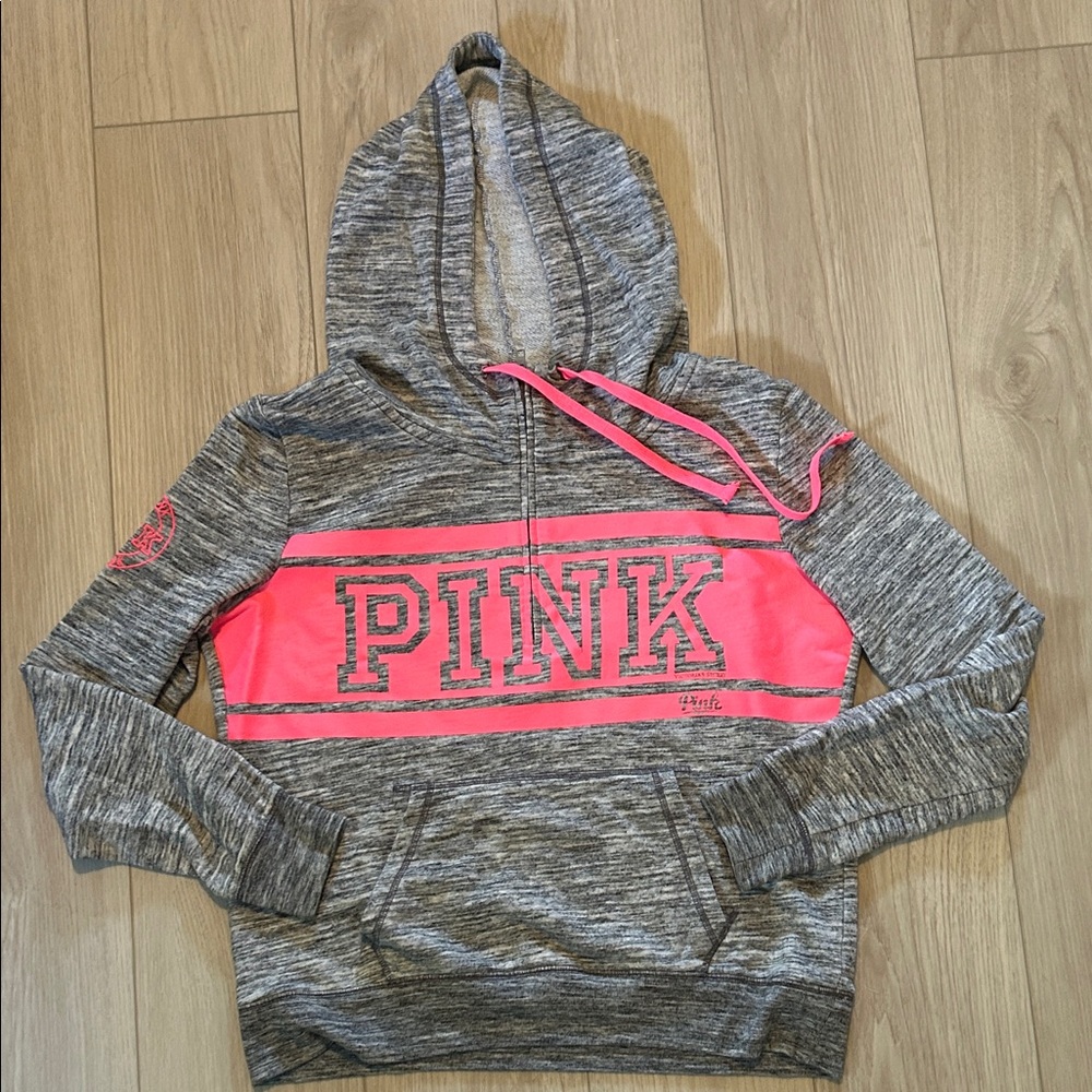 PINK Victoria's Secret Gray and Pink Hoodie Sweater